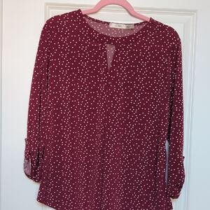 Cure Burgundy Blouse with White Polka Dots